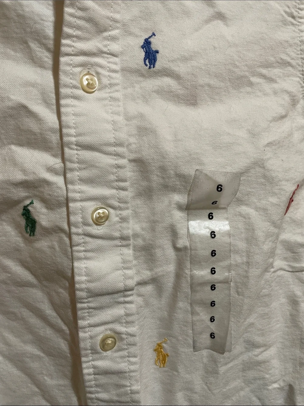 Ralph Lauren White Button-Down Polo Logo Shirt with Multicolor Embroidery